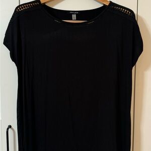 Chic Black Top with Crochet Detail